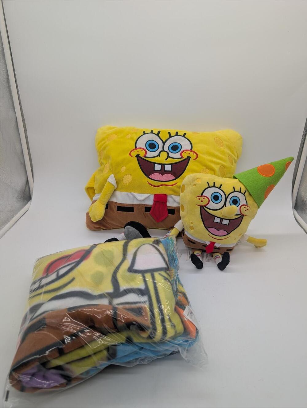 SpongeBob SquarePants Plush Pillow Lot w/ Throw Blanket NEW Nickelodeon